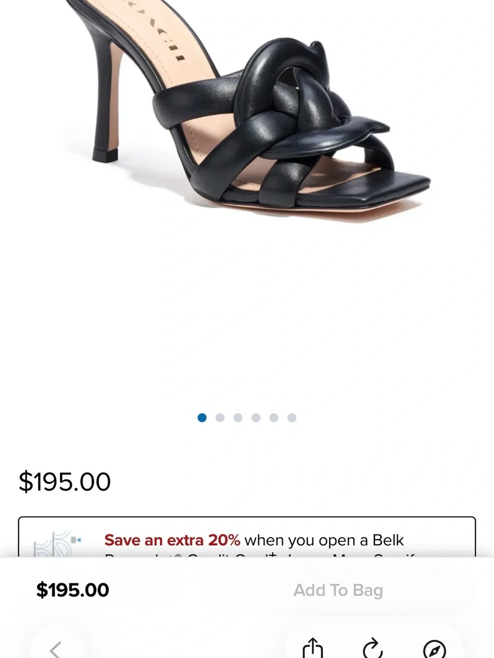 COACH Kelly Signature Leather Heeled Mule Sandal Black size 10 C detail knot